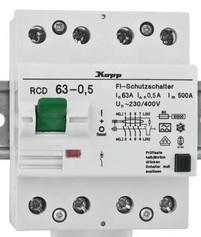 KOPP FI-Fehlerstromschutzschalter 63A 500mA RCD 4-polig 756345011